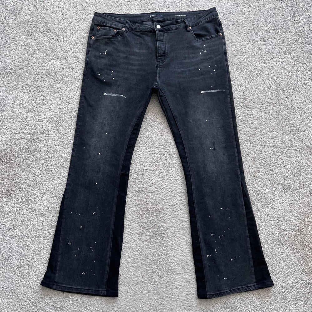 Purple Brand 2025 Bootcut Jeans Mens 40x30 Gray Paint Splattered Stretch Denim